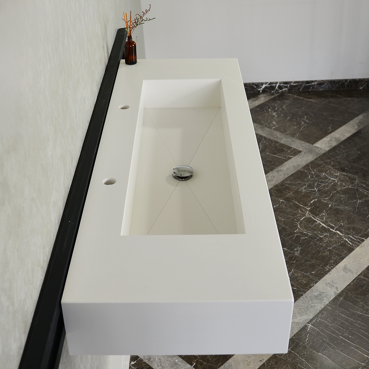 White Quartz Monolithic Contemporary Trough Sink - Handcrafted, photo 4 of 10