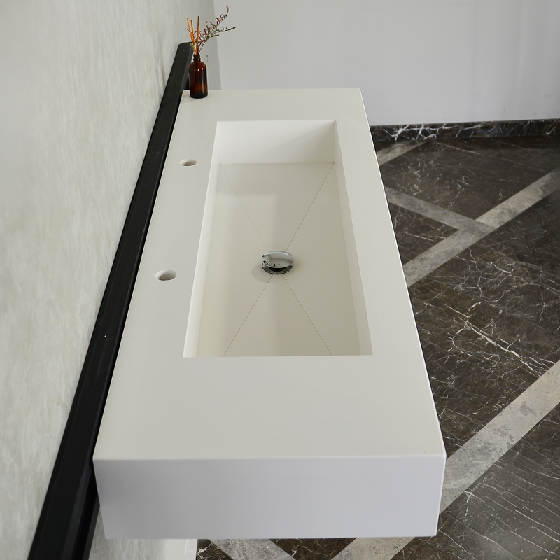 White Quartz Monolithic Contemporary Trough Sink - Handcrafted, photo 4 of 10
