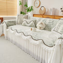 Farmhouse Ruffled Lace Sofa Slipcover Vintage Furniture Protector with Botanical Print