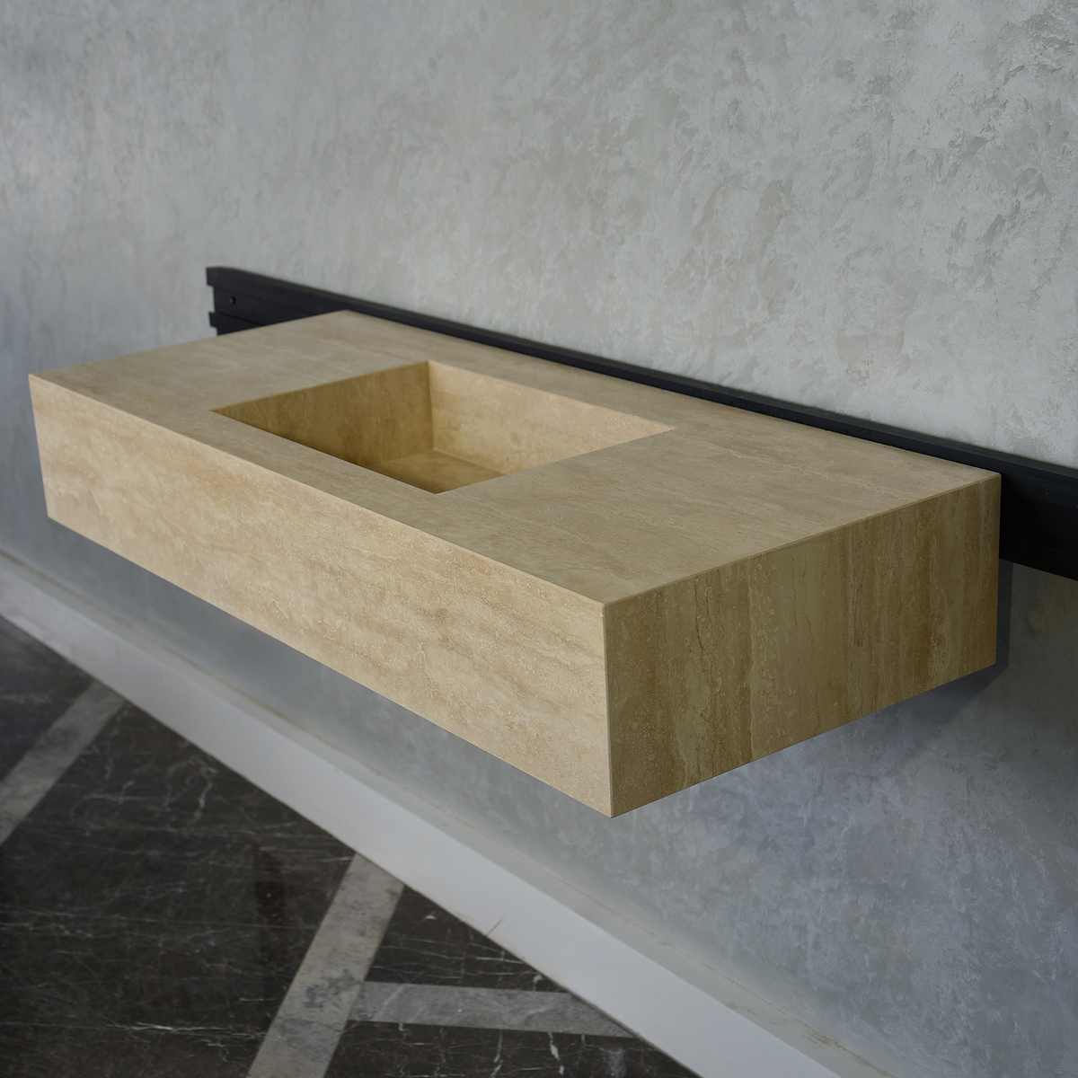 Travertine Handcrafted Custom Artisan Natural Stone Bathroom Vanity Sink, photo 6 of 7