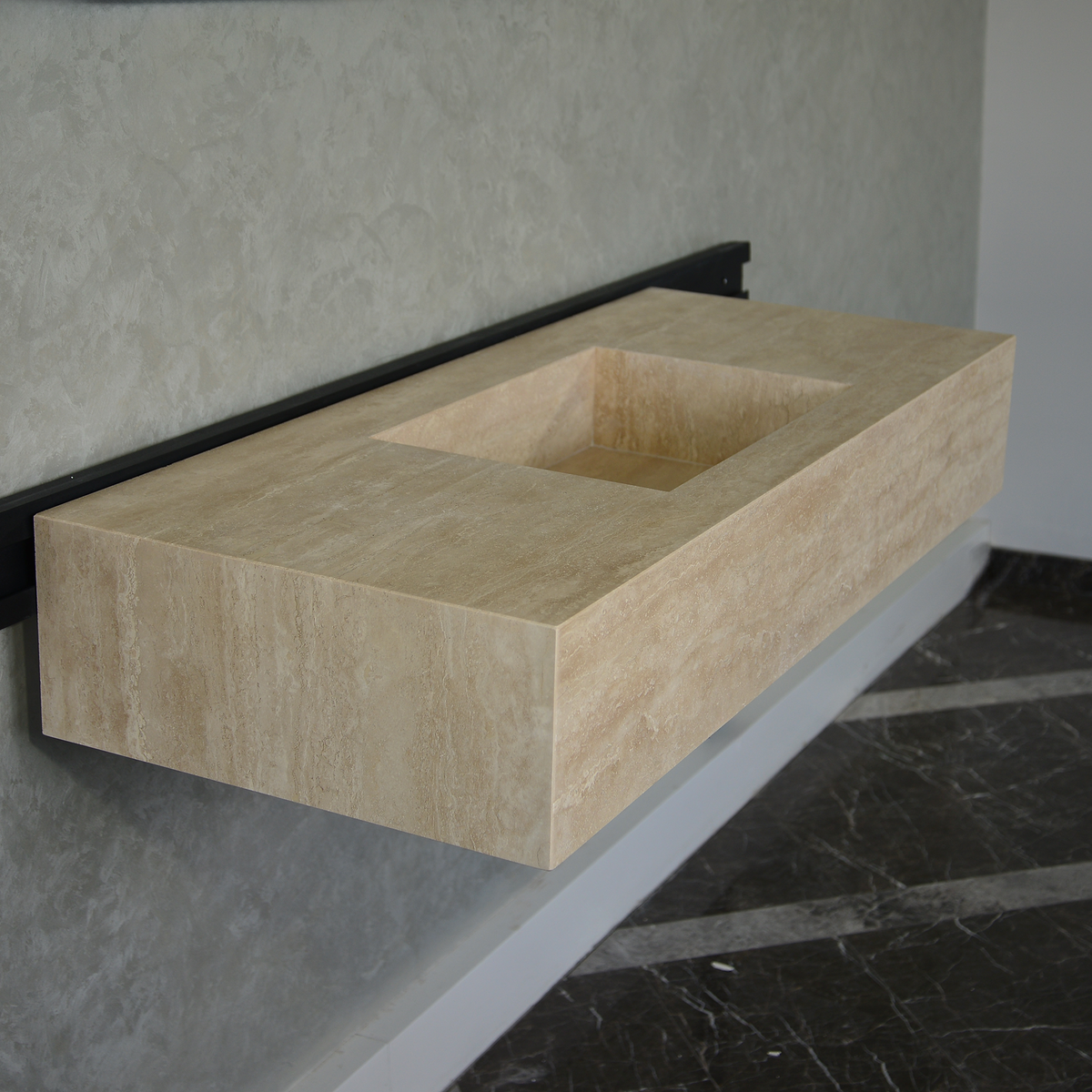 Travertine Handcrafted Custom Artisan Natural Stone Bathroom Vanity Sink, photo 5 of 7