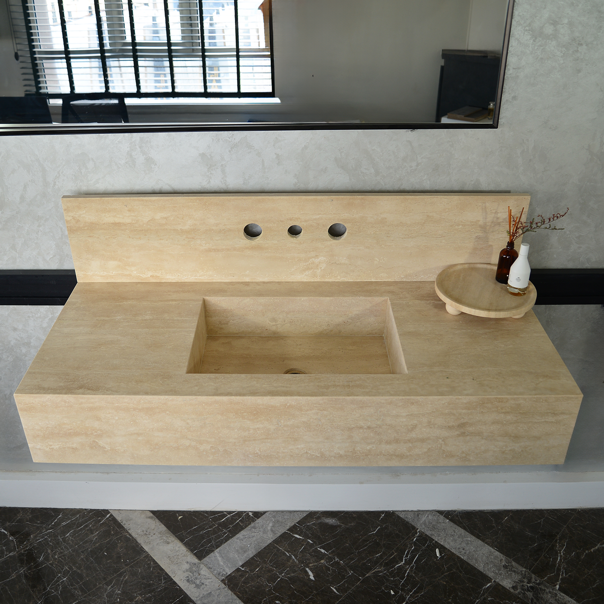 Travertine Handcrafted Custom Artisan Natural Stone Bathroom Vanity Sink, photo 4 of 7