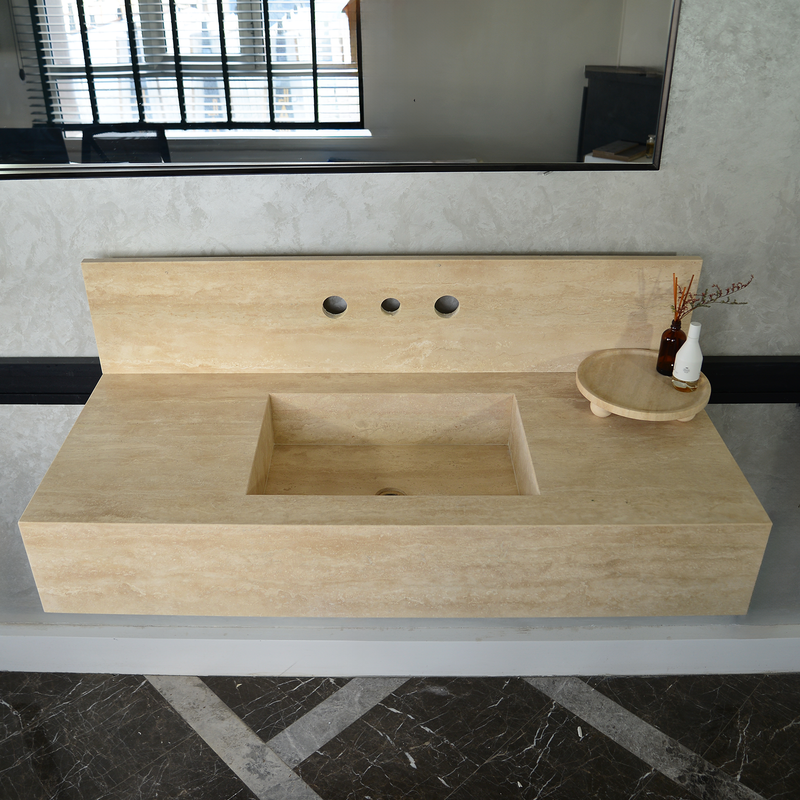 Travertine Handcrafted Custom Artisan Natural Stone Bathroom Vanity Sink, photo 4 of 7