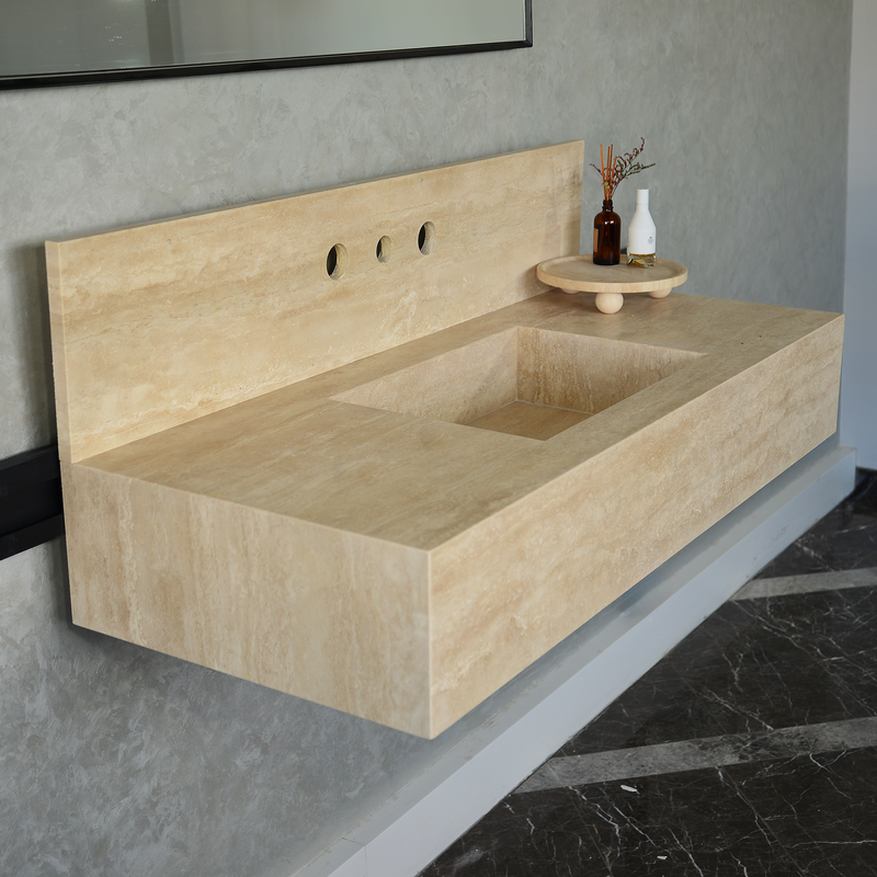 Travertine Handcrafted Custom Artisan Natural Stone Bathroom Vanity Sink, photo 2 of 7
