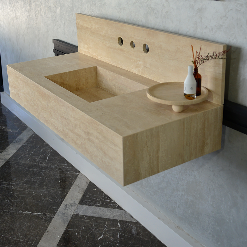 Travertine Handcrafted Custom Artisan Natural Stone Bathroom Vanity Sink, photo 3 of 7