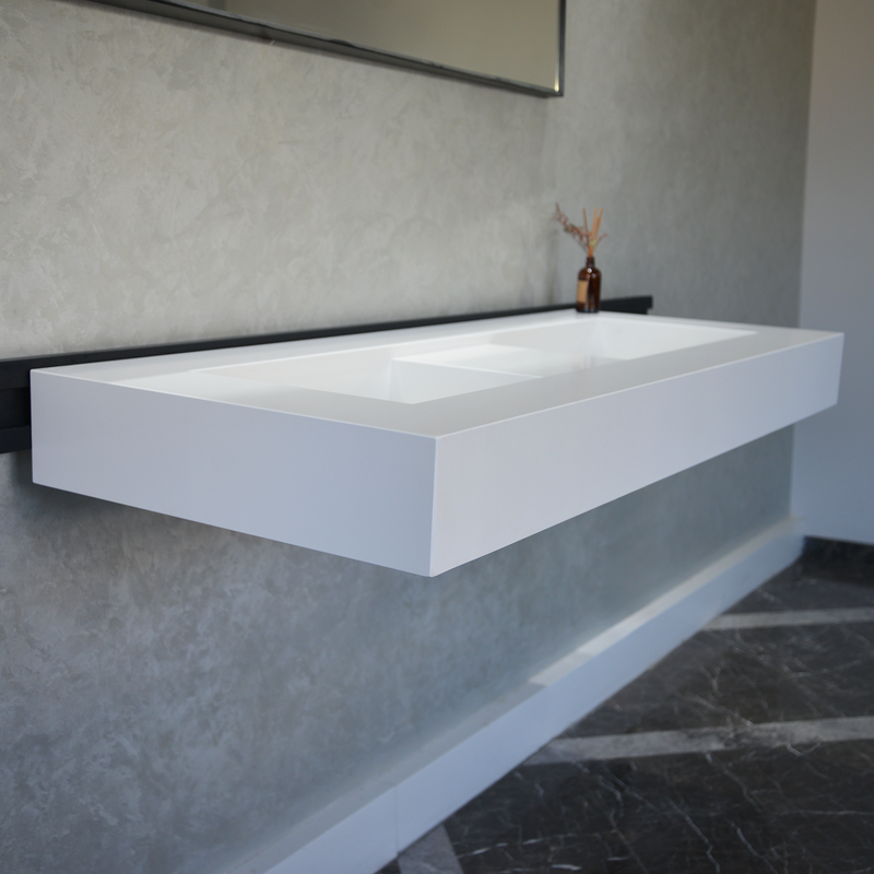 White Quartz Double Undermount Kitchen Sink - Custom Crafted, photo 9 of 15