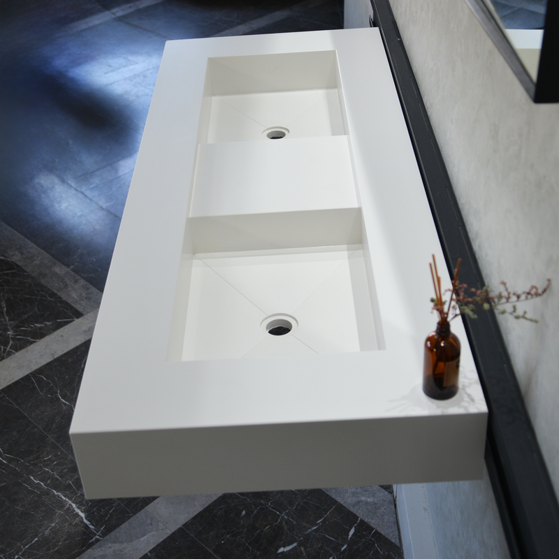 White Quartz Double Undermount Kitchen Sink - Custom Crafted, photo 7 of 15