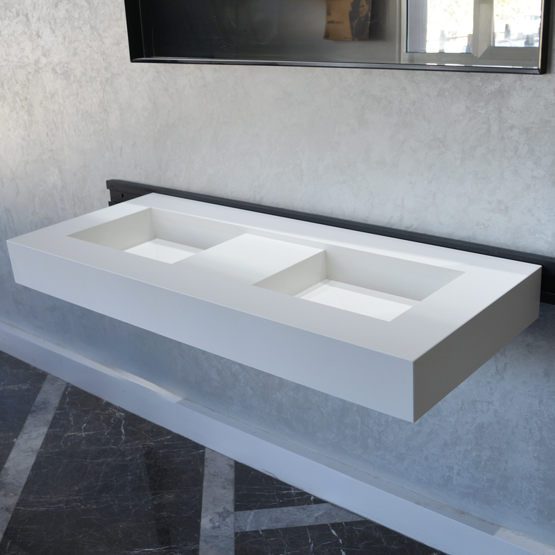White Quartz Double Undermount Kitchen Sink - Custom Crafted, photo 3 of 15