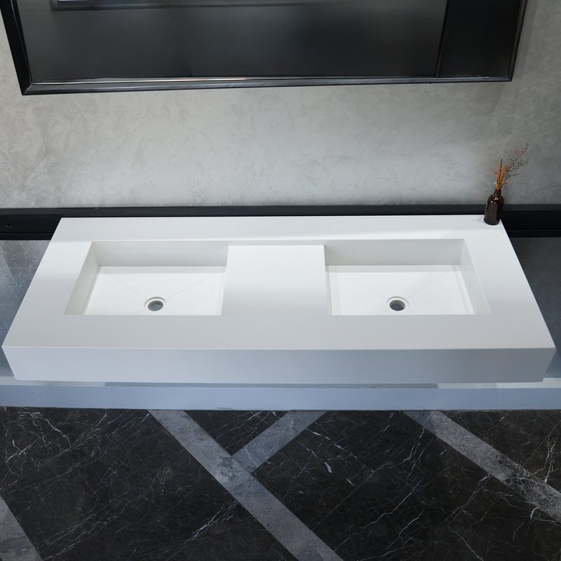 White Quartz Double Undermount Kitchen Sink - Custom Crafted, photo 11 of 15