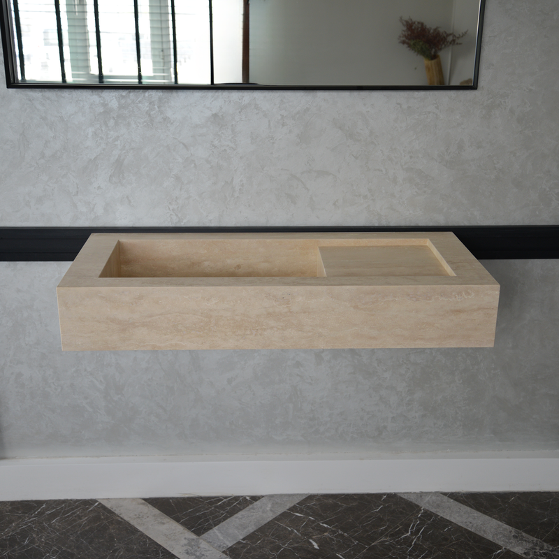 Handcrafted Travertine Bathroom Sink - Custom Vein Cut Natural Stone, photo 4 of 10