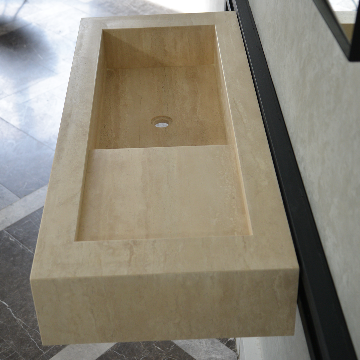 Handcrafted Travertine Bathroom Sink - Custom Vein Cut Natural Stone, photo 3 of 10