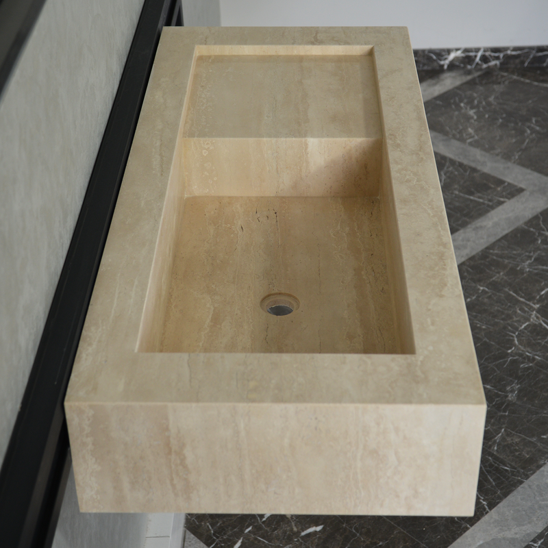 Handcrafted Travertine Bathroom Sink - Custom Vein Cut Natural Stone, photo 2 of 10