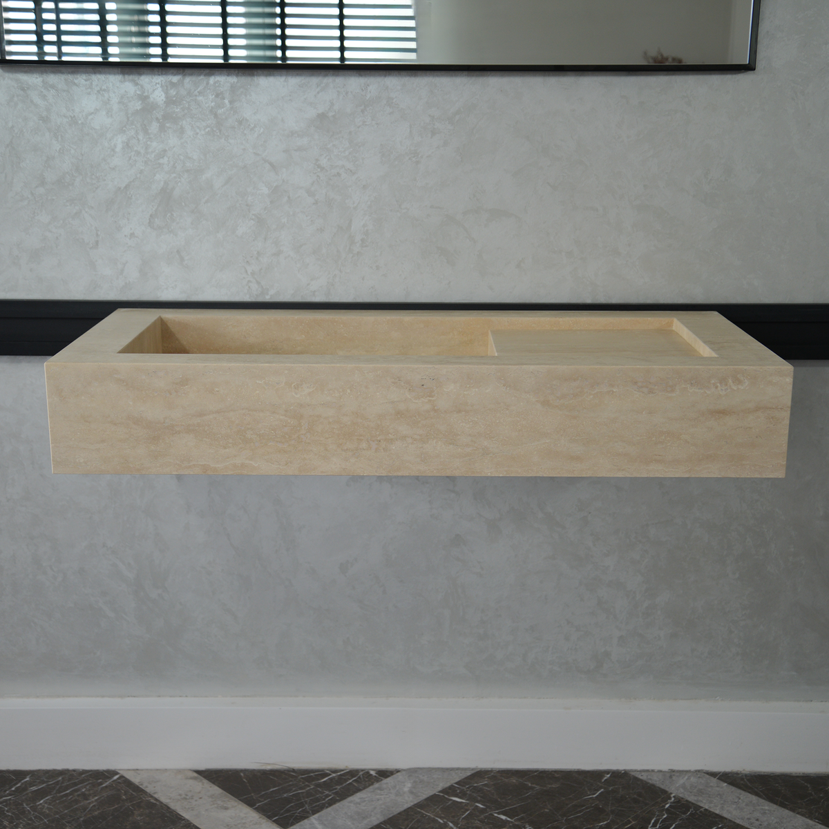 Handcrafted Travertine Bathroom Sink - Custom Vein Cut Natural Stone, photo 5 of 10