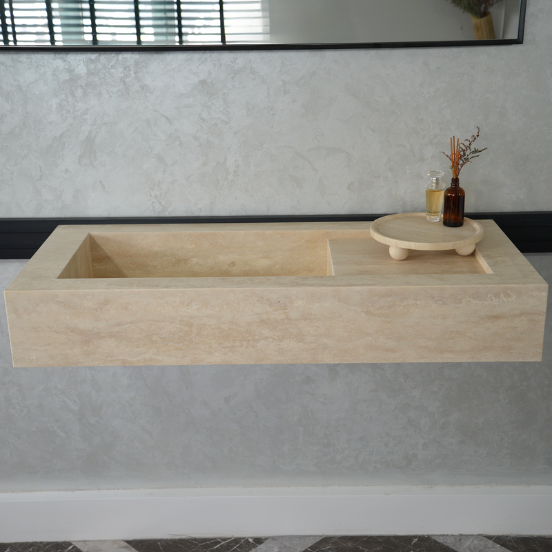 Handcrafted Travertine Bathroom Sink - Custom Vein Cut Natural Stone, photo 8 of 10