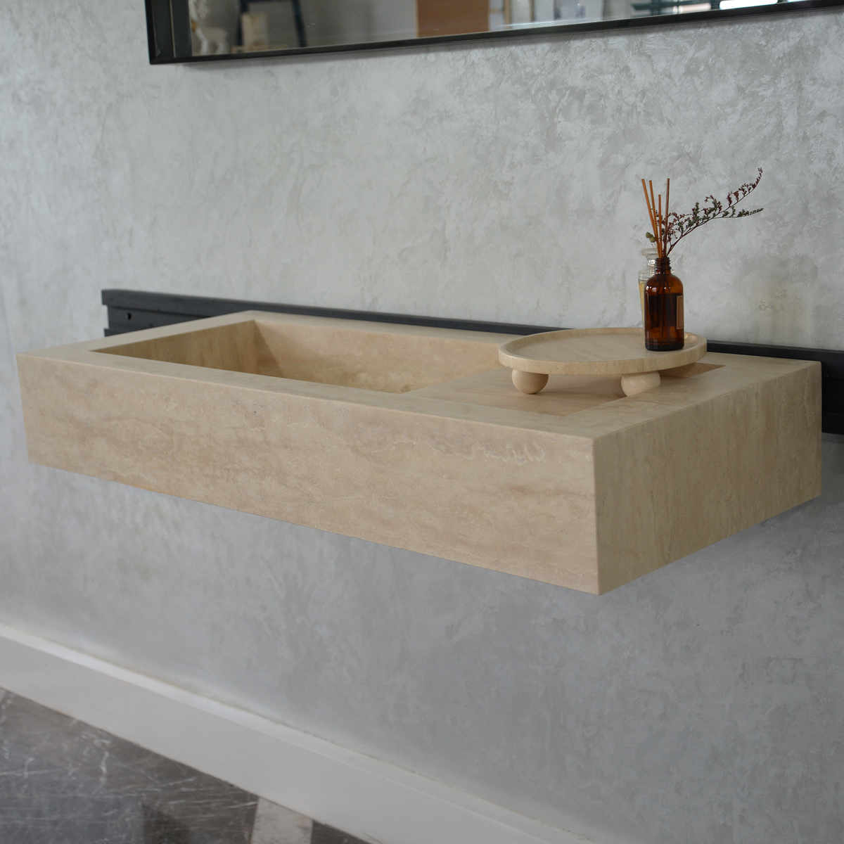 Handcrafted Travertine Bathroom Sink - Custom Vein Cut Natural Stone, photo 7 of 10