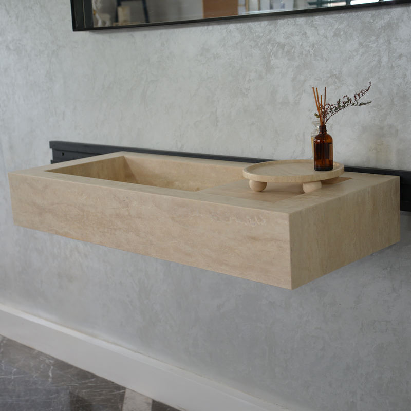 Handcrafted Travertine Bathroom Sink - Custom Vein Cut Natural Stone, photo 7 of 10