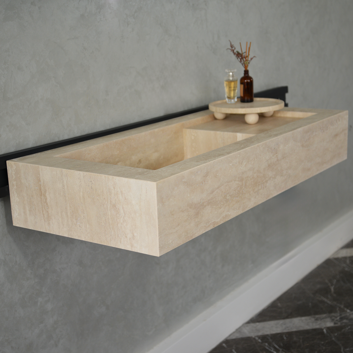 Handcrafted Travertine Bathroom Sink - Custom Vein Cut Natural Stone, photo 6 of 10