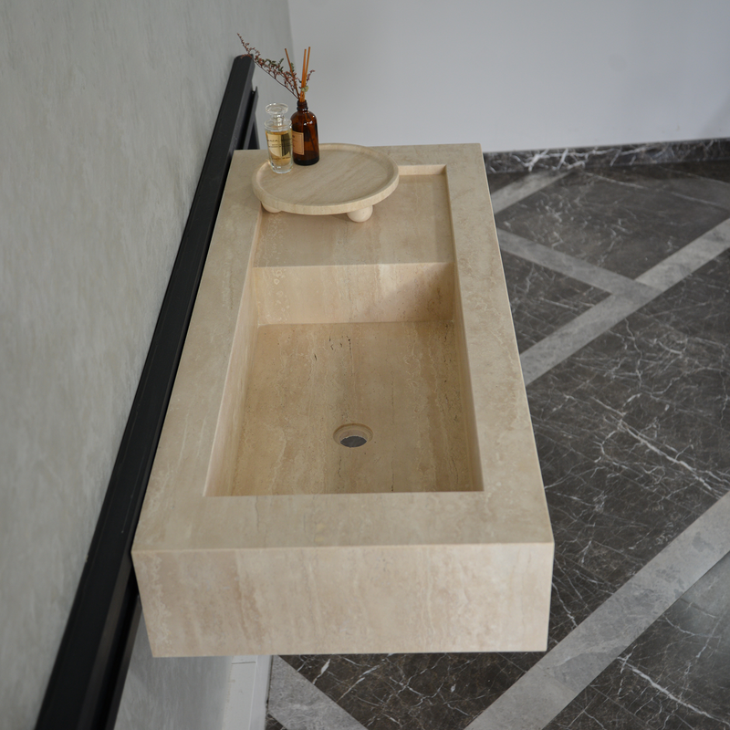 Handcrafted Travertine Bathroom Sink - Custom Vein Cut Natural Stone, photo 9 of 10