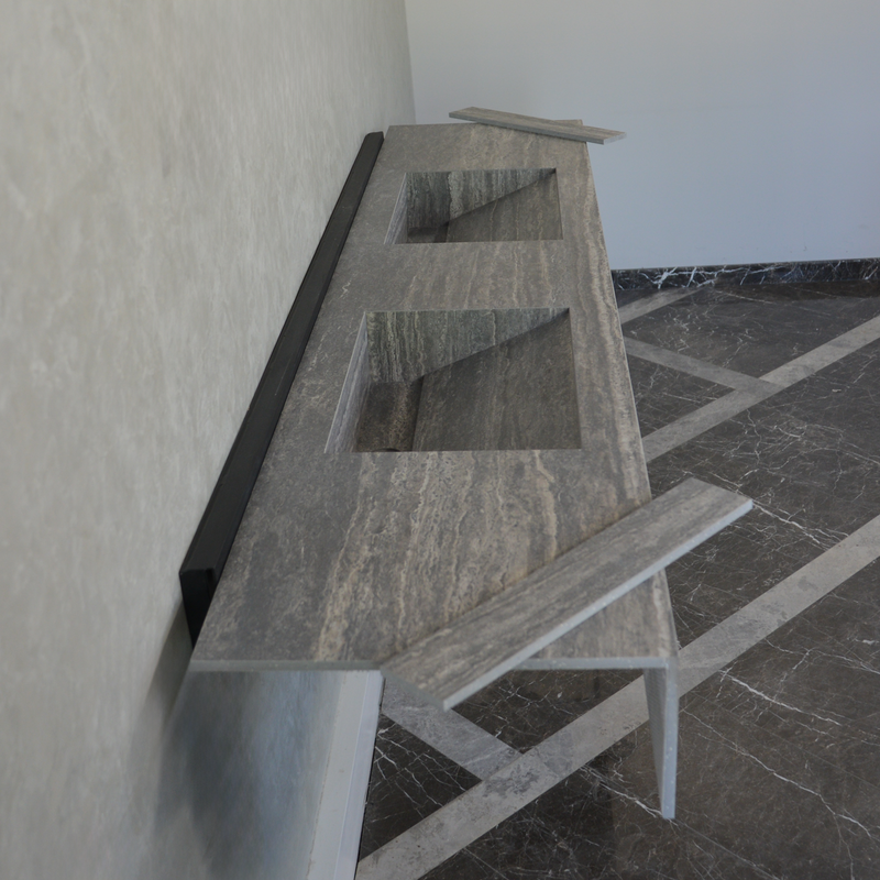 Engineered Stone Sink Handcrafted Infinity Travertino Grey Italian Artisan Spa Style, photo 8 of 10