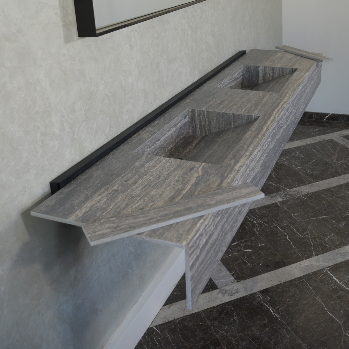 Engineered Stone Sink Handcrafted Infinity Travertino Grey Italian Artisan Spa Style, photo 2 of 10