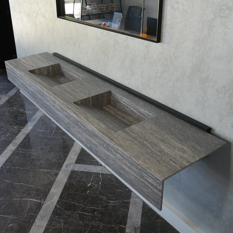 Engineered Stone Sink Handcrafted Infinity Travertino Grey Italian Artisan Spa Style, photo 10 of 10