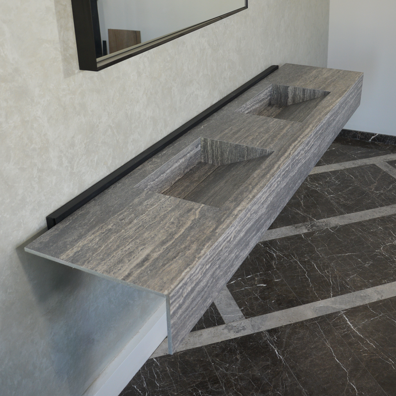 Engineered Stone Sink Handcrafted Infinity Travertino Grey Italian Artisan Spa Style, photo 3 of 10