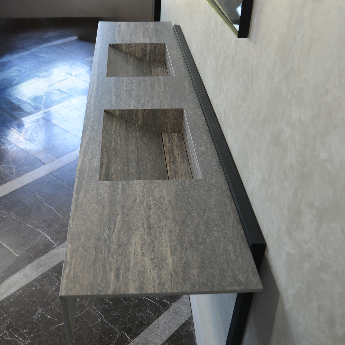 Engineered Stone Sink Handcrafted Infinity Travertino Grey Italian Artisan Spa Style, photo 5 of 10