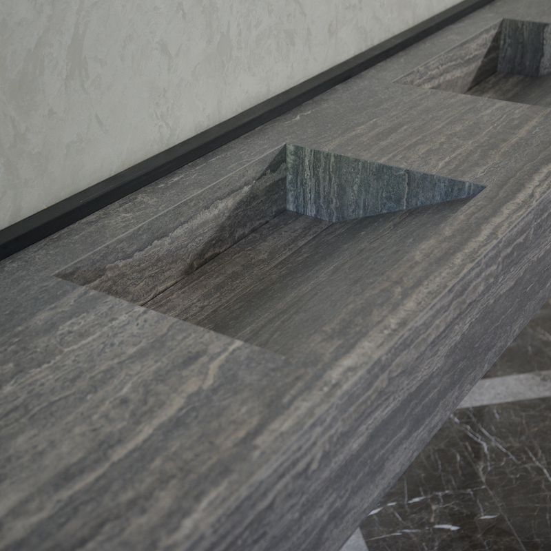 Engineered Stone Sink Handcrafted Infinity Travertino Grey Italian Artisan Spa Style, photo 6 of 10