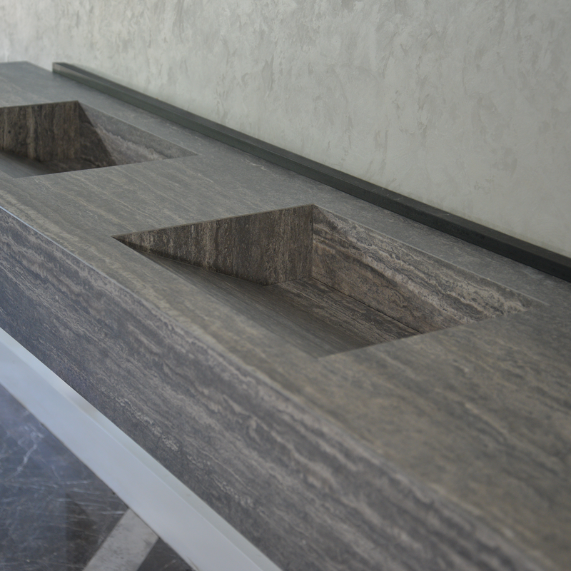Engineered Stone Sink Handcrafted Infinity Travertino Grey Italian Artisan Spa Style, photo 7 of 10
