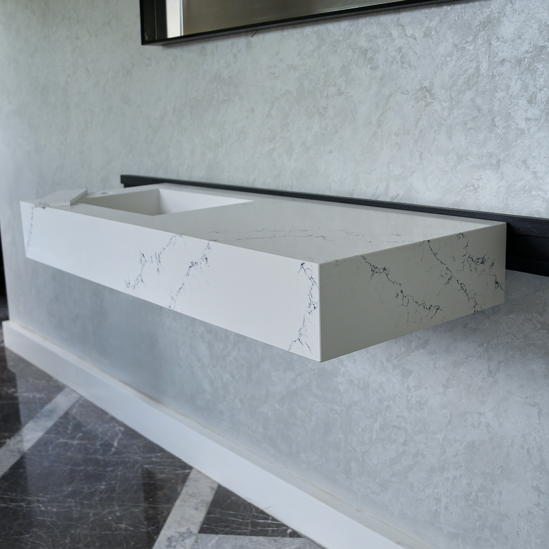 White Engineered Quartz Thunder Sink - Custom Handcrafted Design, photo 3 of 9