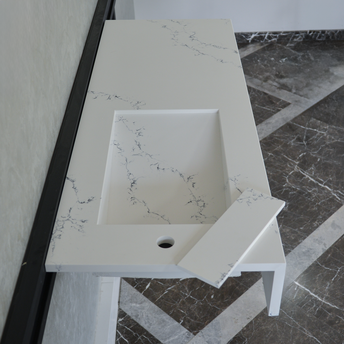 White Engineered Quartz Thunder Sink - Custom Handcrafted Design, photo 5 of 9