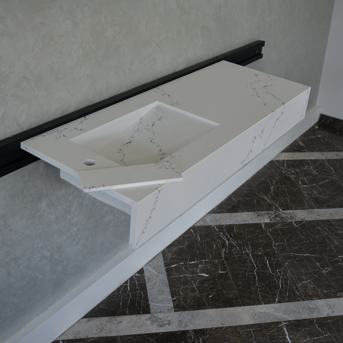 White Engineered Quartz Thunder Sink - Custom Handcrafted Design, photo 6 of 9