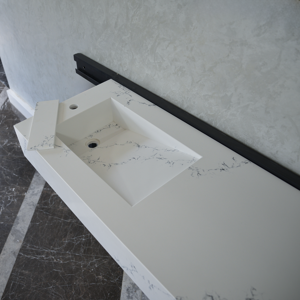 White Engineered Quartz Thunder Sink - Custom Handcrafted Design, photo 7 of 9
