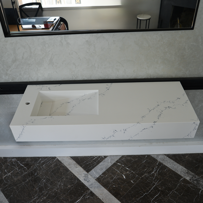 White Engineered Quartz Thunder Sink - Custom Handcrafted Design, photo 9 of 9