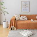 Boho Herringbone Sofa Throw Blanket with Pom Pom Tassels Stylish Furniture Slipcover