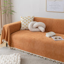 Couch Cover Sectional L Shape Chenille Herringbone Couch Throw Cover with Tassel Pom-Poms for Pets