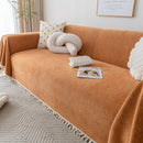 Couch Cover Sectional L Shape Chenille Herringbone Couch Throw Cover with Tassel Pom-Poms for Pets