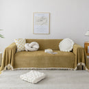 Couch Cover Sectional L Shape Chenille Herringbone Couch Throw Cover with Tassel Pom-Poms for Pets
