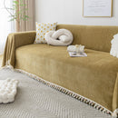 Couch Cover Sectional L Shape Chenille Herringbone Couch Throw Cover with Tassel Pom-Poms for Pets