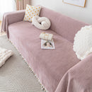 Couch Cover Sectional L Shape Chenille Herringbone Couch Throw Cover with Tassel Pom-Poms for Pets