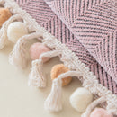 Couch Cover Sectional L Shape Chenille Herringbone Couch Throw Cover with Tassel Pom-Poms for Pets