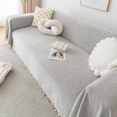 Couch Cover Sectional L Shape Chenille Herringbone Couch Throw Cover with Tassel Pom-Poms for Pets