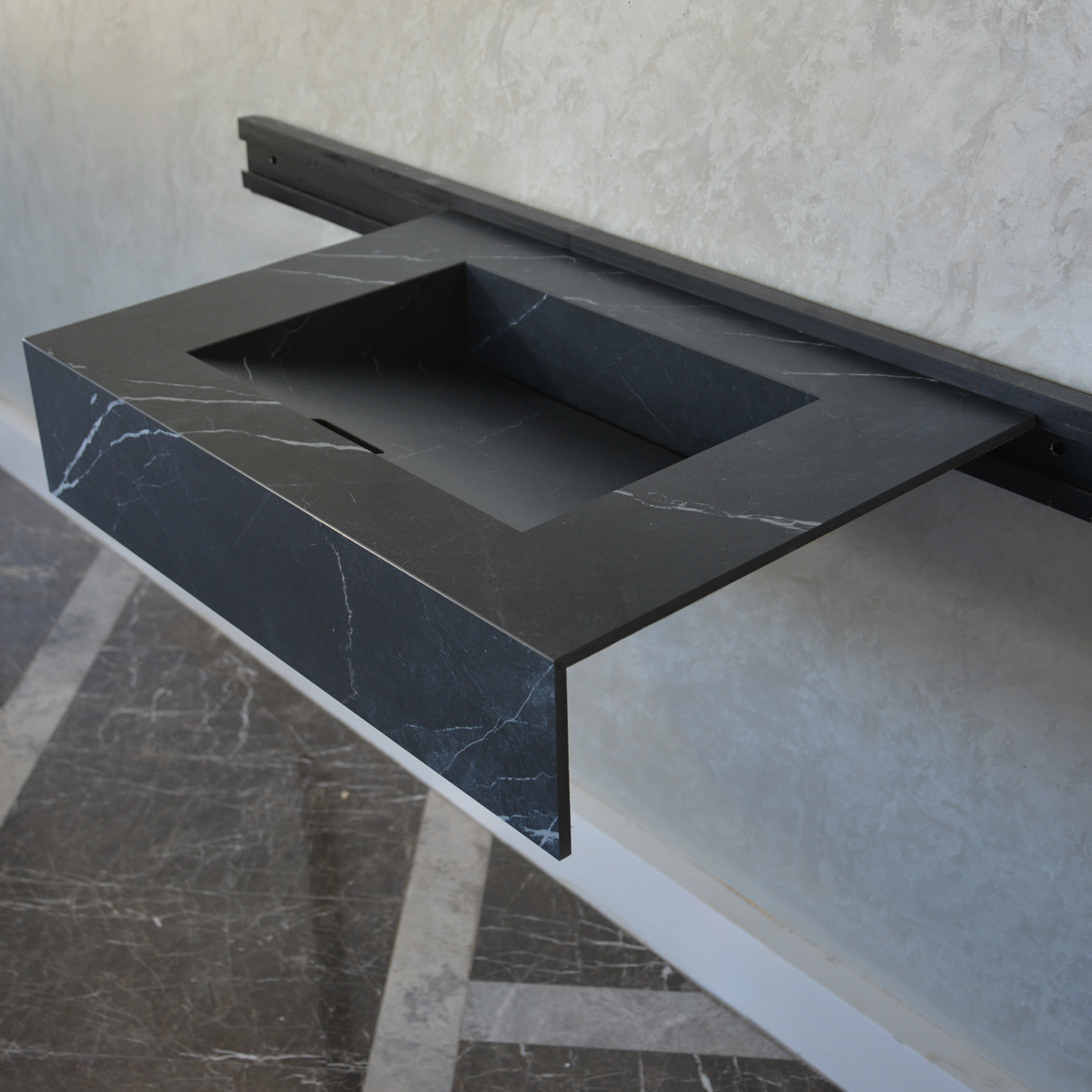 Nero Marquinia Black Engineered Stone Sink Handcrafted High Gloss Modern Designs, photo 2 of 10