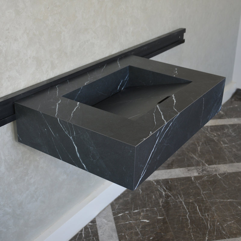 Nero Marquinia Black Engineered Stone Sink Handcrafted High Gloss Modern Designs, photo 3 of 10