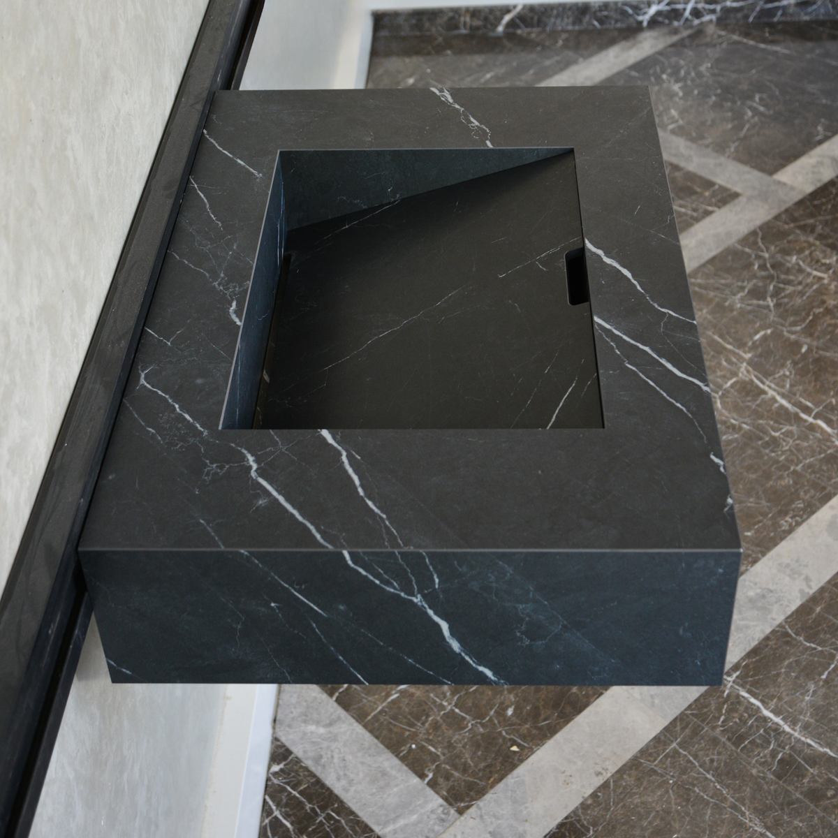Nero Marquinia Black Engineered Stone Sink Handcrafted High Gloss Modern Designs, photo 4 of 10