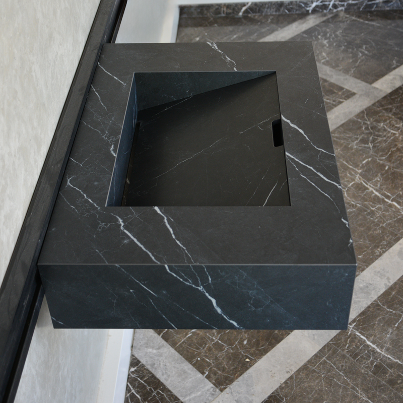 Nero Marquinia Black Engineered Stone Sink Handcrafted High Gloss Modern Designs, photo 4 of 10