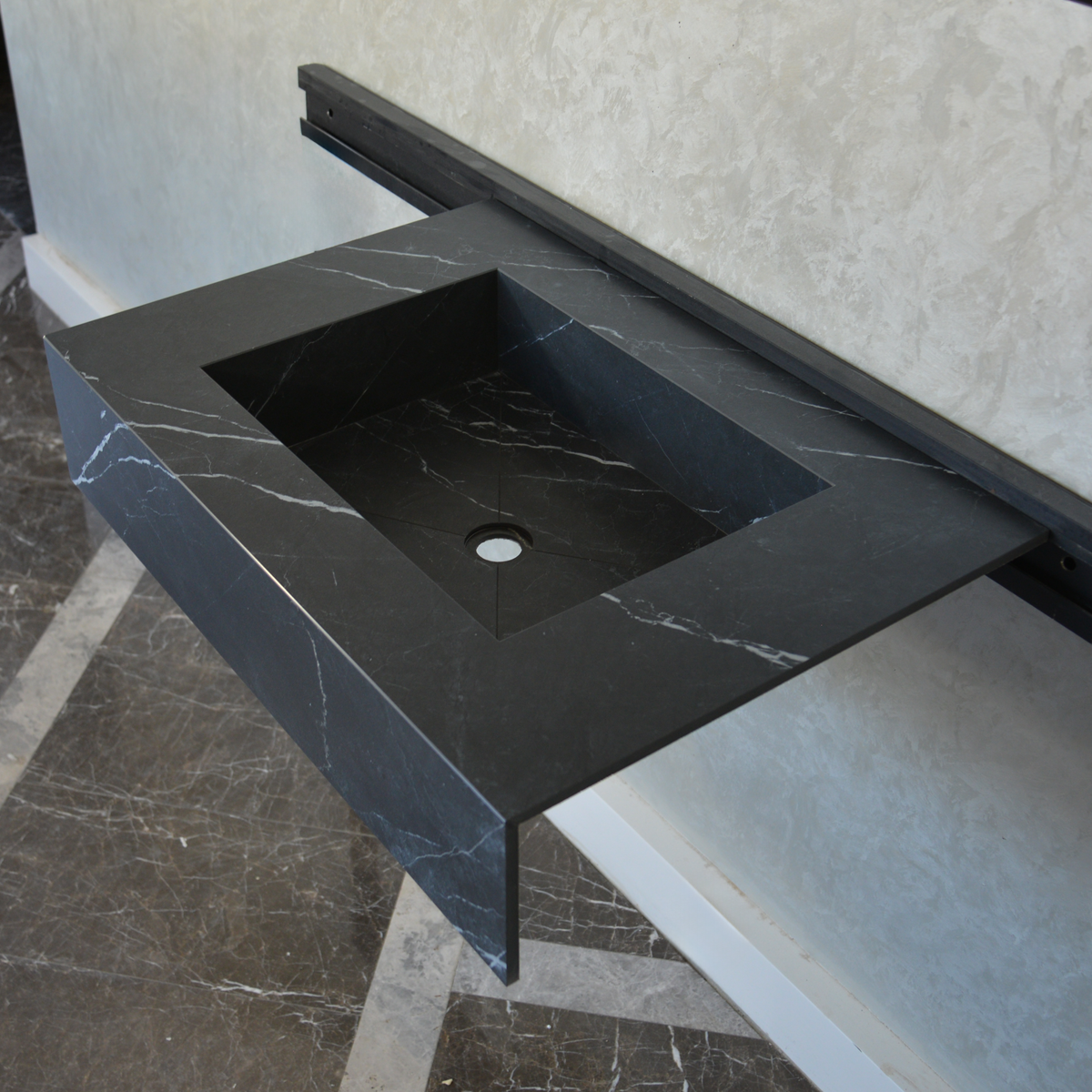 Nero Marquinia Black Engineered Stone Sink Handcrafted High Gloss Modern Designs, photo 9 of 10