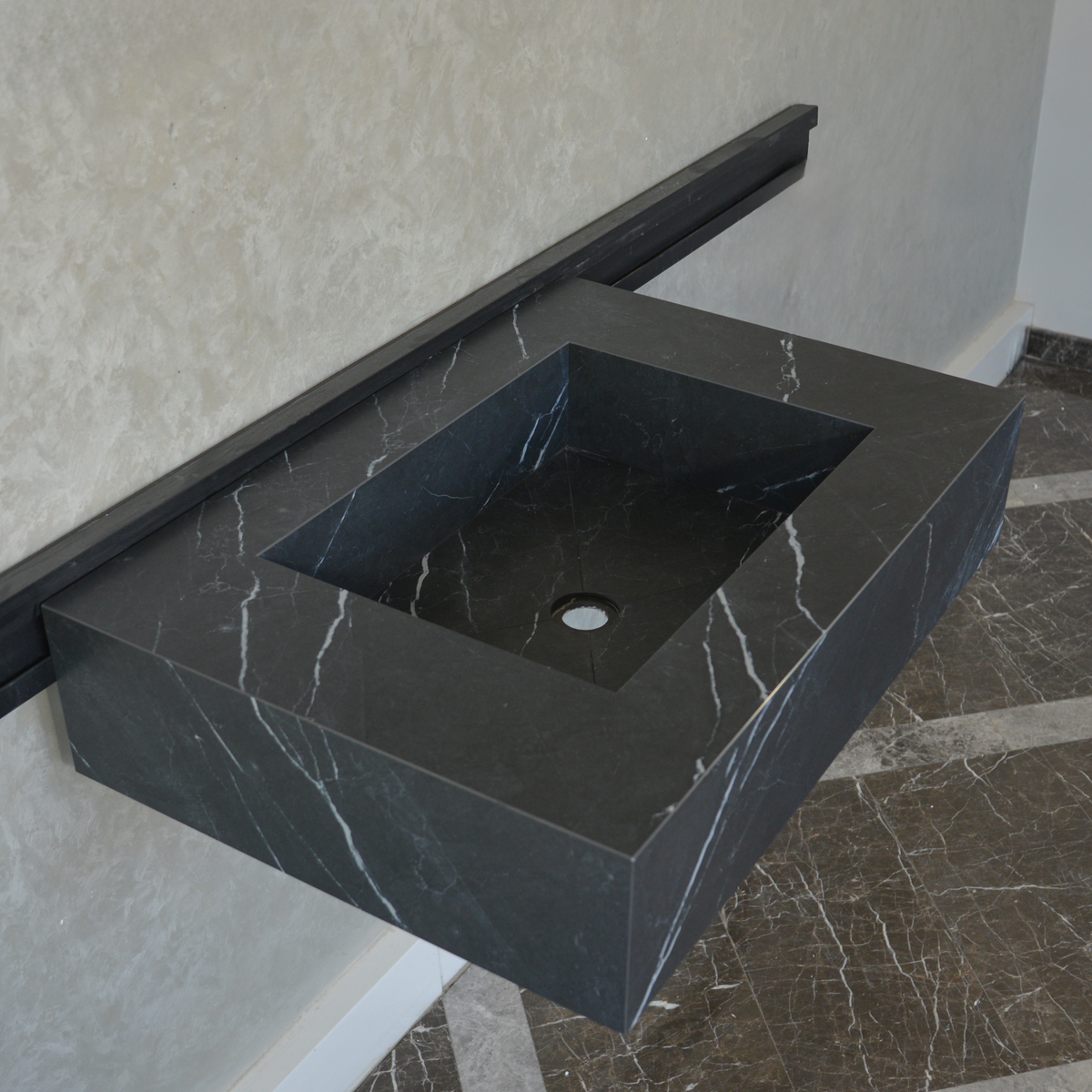 Nero Marquinia Black Engineered Stone Sink Handcrafted High Gloss Modern Designs, photo 10 of 10