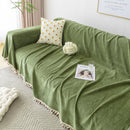 Couch Cover Sectional L Shape Chenille Herringbone Couch Throw Cover with Tassel Pom-Poms for Pets
