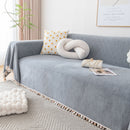 Boho Herringbone Sofa Throw Blanket with Pom Pom Tassels Stylish Furniture Slipcover